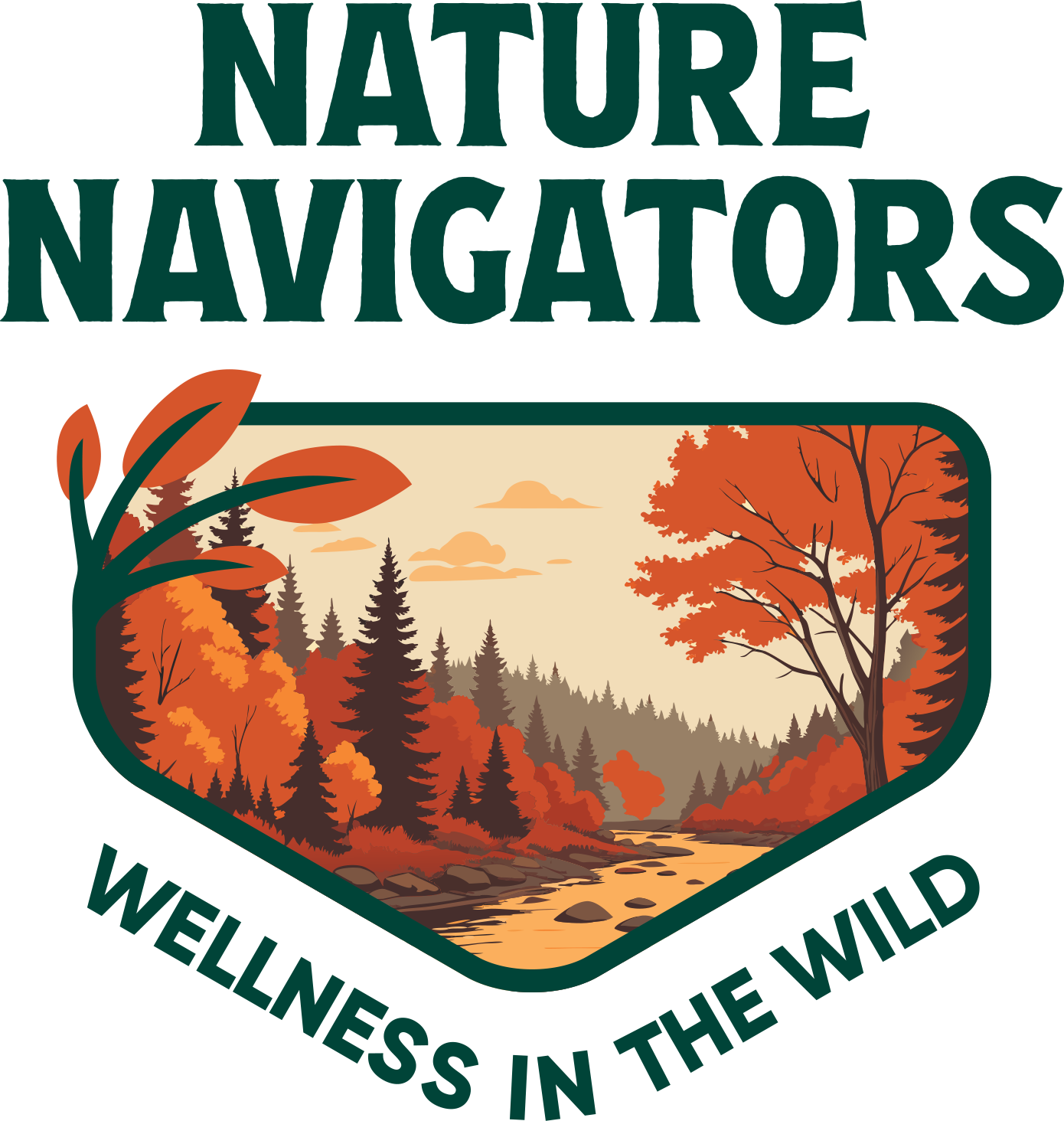 Nature Navigators: Wellness in the Wild shield with fall landscape