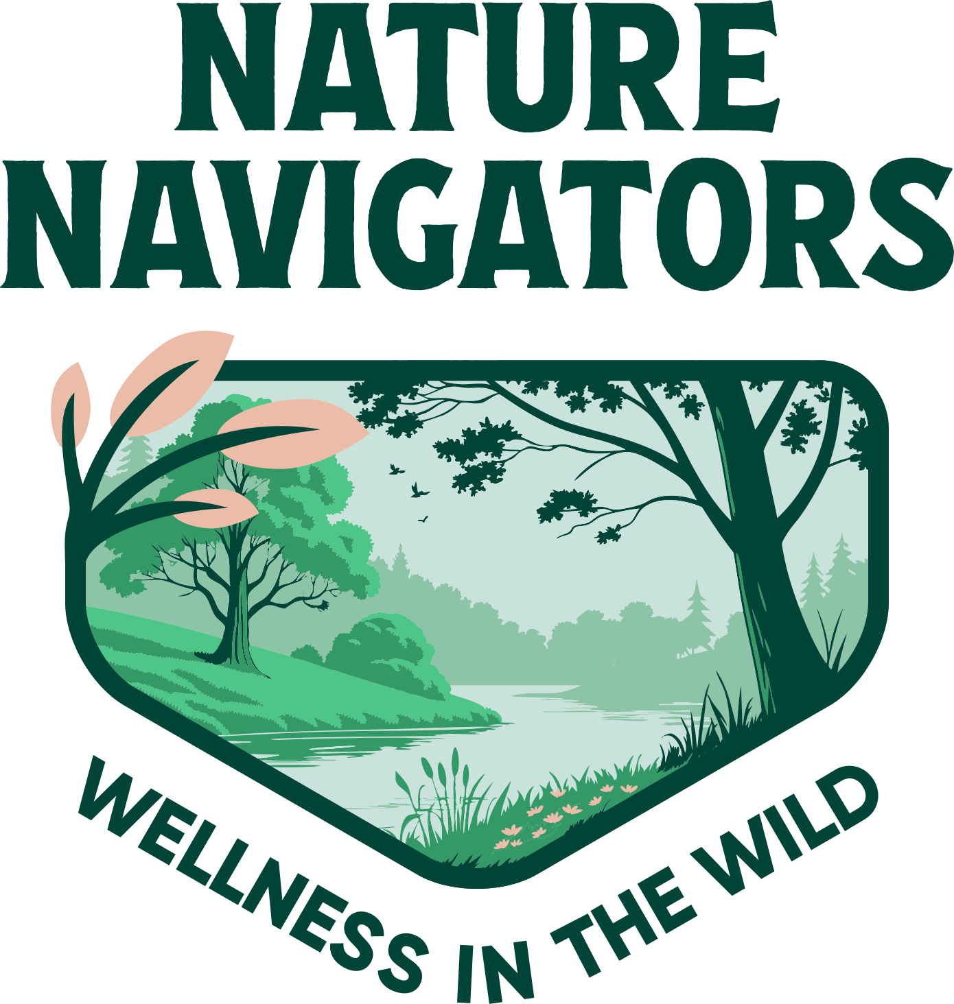 Nature Navigators: Wellness in the Wild shield with spring landscape