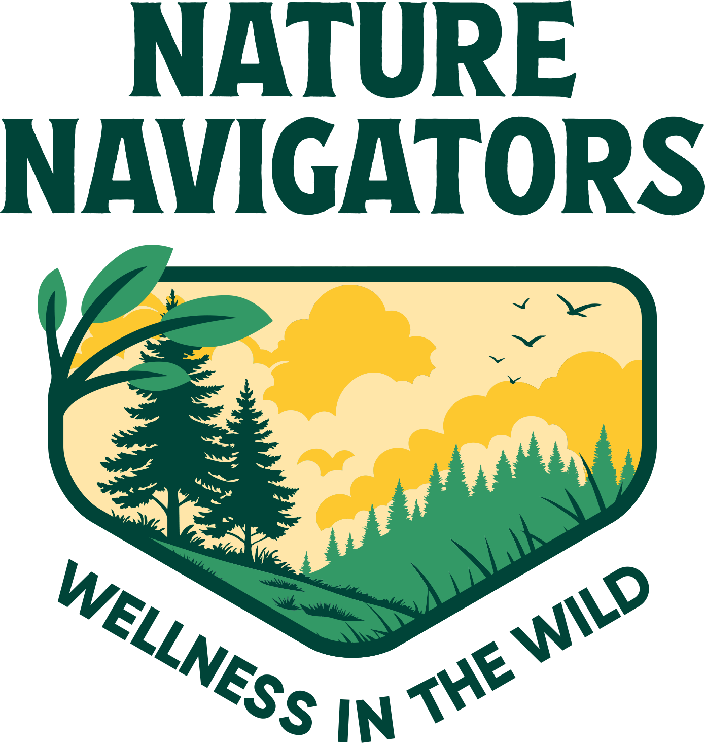 Nature Navigators: Wellness in the Wild shield with summer landscape